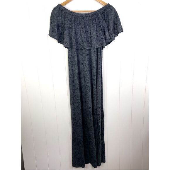 Soft Surroundings Gray Print Long Maxi Off Shoulders Shift Dress Size PM - Picture 7 of 8
